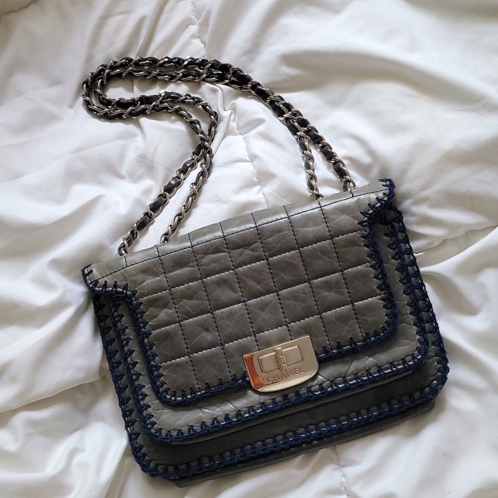 Chanel Navy Leather & Crochet Square Quilt Reissue Flap Bag